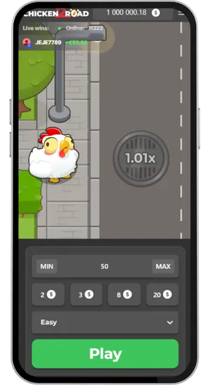 Interfaz del demo de Chicken Road 2 mostrando el modo Fácil seleccionado con el multiplicador inicial