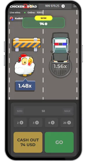 Ecrã de vitória do Chicken Road 2 exibido após o jogador fazer cash-out durante uma ronda ativa