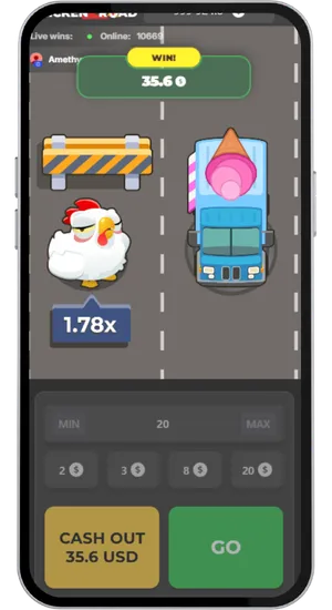 Écran de victoire de Chicken Road 2 affiché après qu'un joueur a effectué un retrait pendant un tour actif