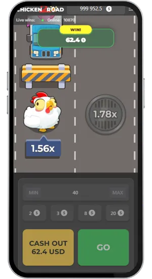 Ekran wygranej w Chicken Road 2 wyświetlany po wypłacie gracza podczas aktywnej rundy