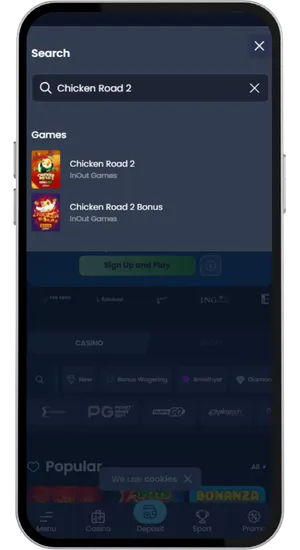 Pesquisar o Chicken Road 2 na biblioteca de jogos do casino e selecionar a opção demo ou jogo gratuito sem necessidade de iniciar sessão