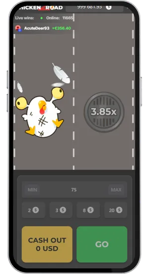 Chicken Road 2 ronde verloren scherm met kip uitgeschakeld na het raken van een obstakel