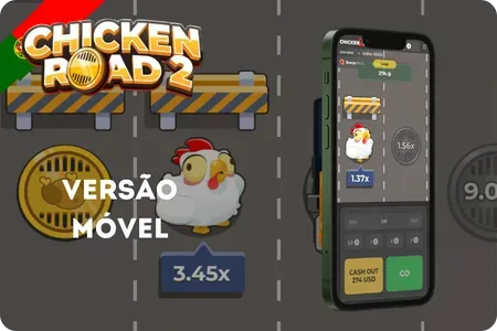 Chicken Road 2 num telemóvel com botões tácteis de cashout